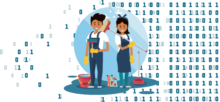 Two people cleaning up the data