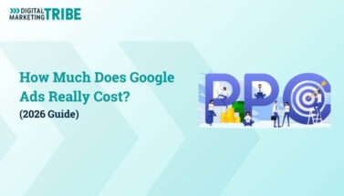 Digital Marketing Tribe blog banner titled How Much Does Google Ads Really Cost 2026 Guide with a PPC advertising illustration