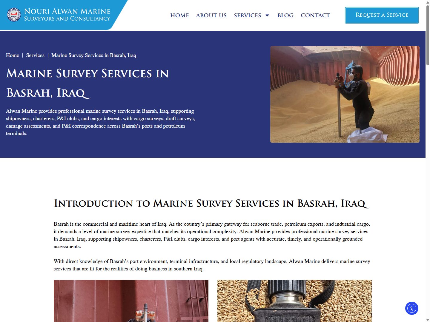 Alwan Marine Basrah, Iraq marine survey services page, one of three Iraq port pages now ranking in Google