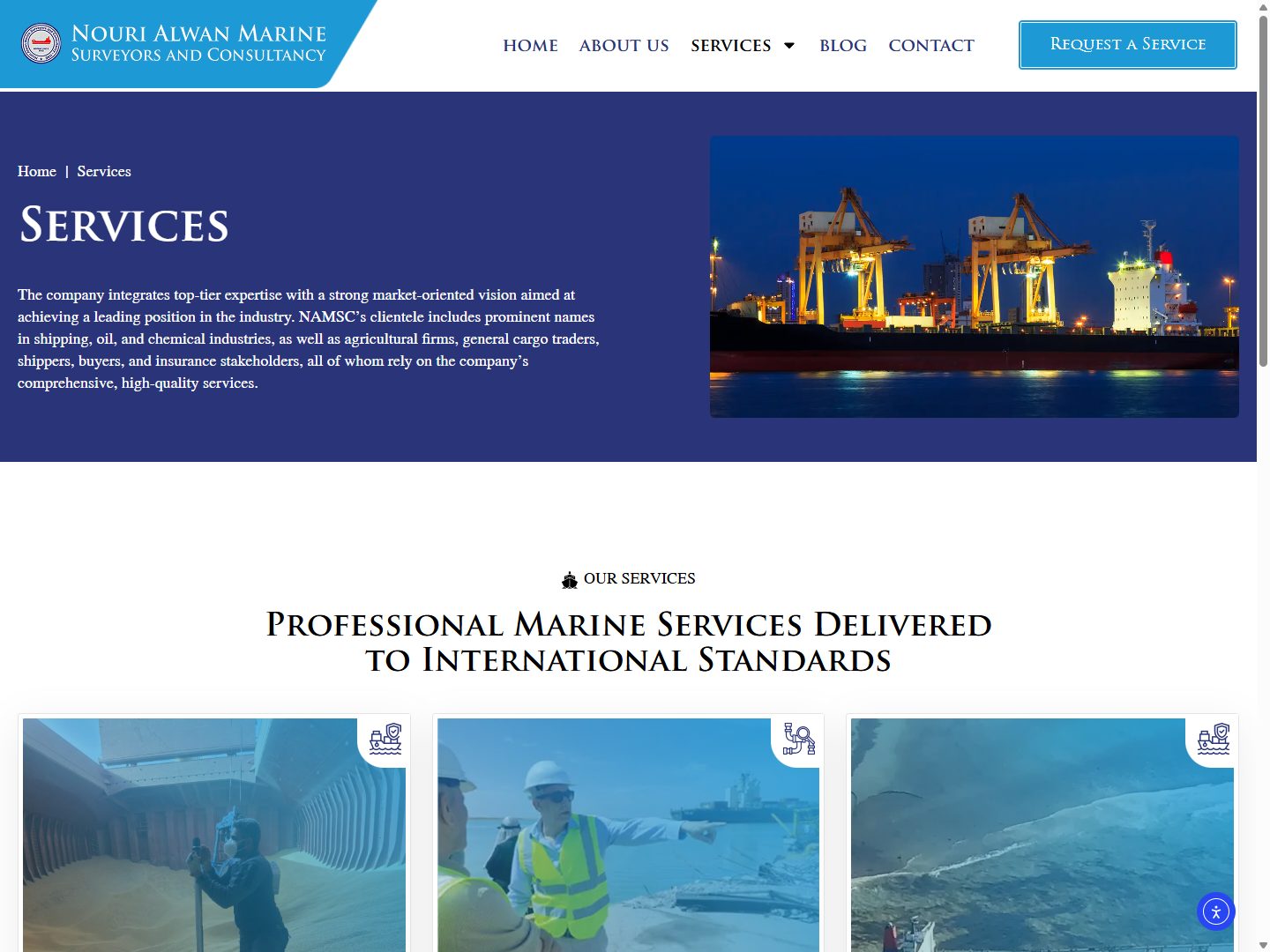 Alwan Marine services hub page, part of the website Digital Marketing Tribe built for the Sharjah firm