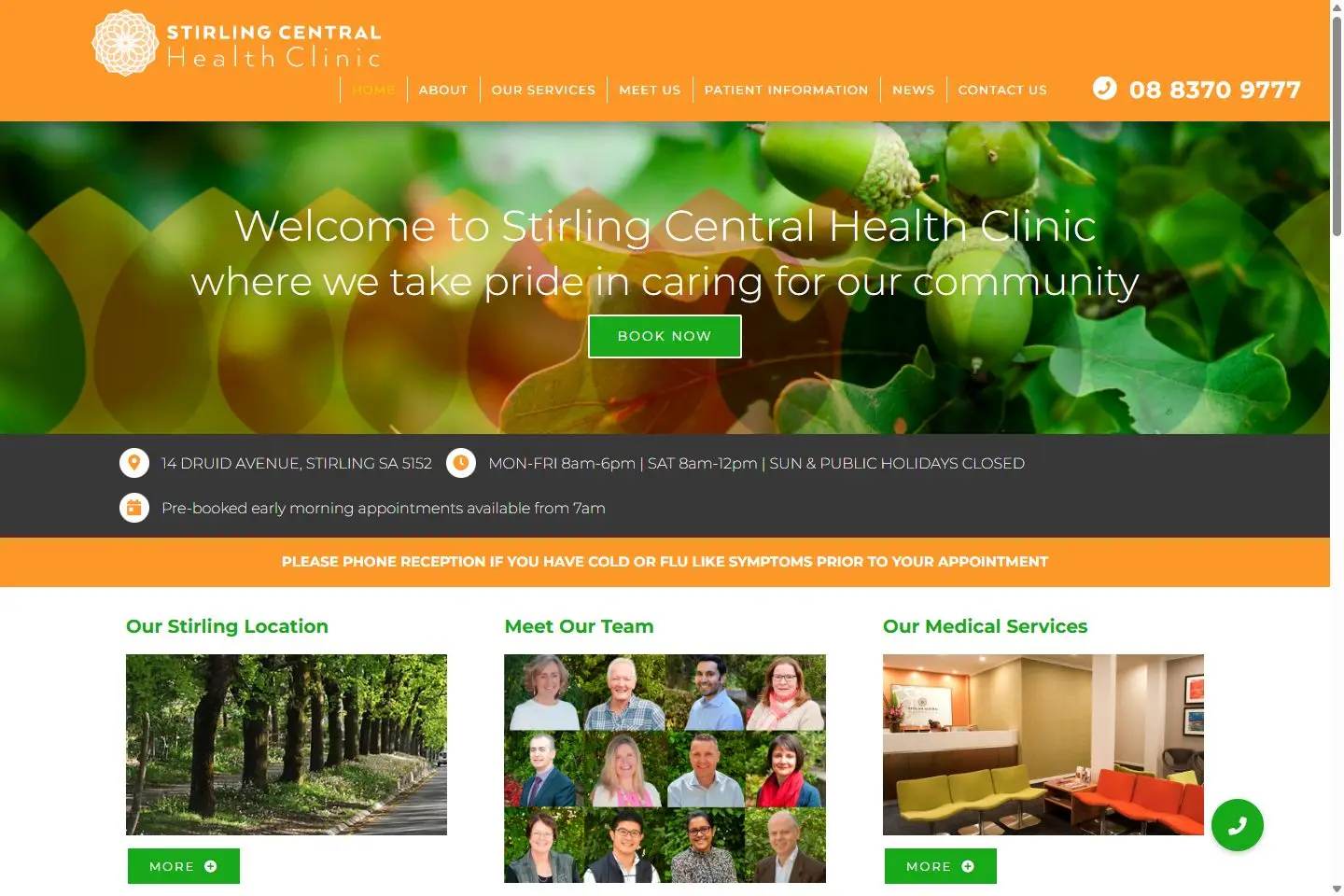 Stirling Central Health Clinic website homepage built by Digital Marketing Tribe